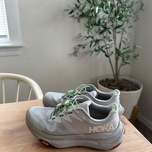 Hoka Light Gray and Mint Running Shoes